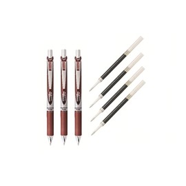 Pentel EnerGel Deluxe RTX Liquid Gel Ink Pen Set Kit, Pack of 3 with 4 Refills (0.7mm) (Brown)