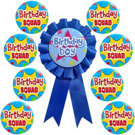 9pcs Birthday Boy Ribbon,Satin Fabric Birthday Girls or BoysTinplate Badge Pin - Birthday Squad Pins Birthday Boy Button Pin for 5th, 8th, 12th, 16th Birthday Party