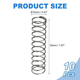 sourcing map 10Pcs Compression Spring, 12mm OD, 0.8mm Wire Size, 50mm Free Length, Spring Steel Construction Extended Mechanical Compression Springs for Shop and Home Repairs, Silver Tone