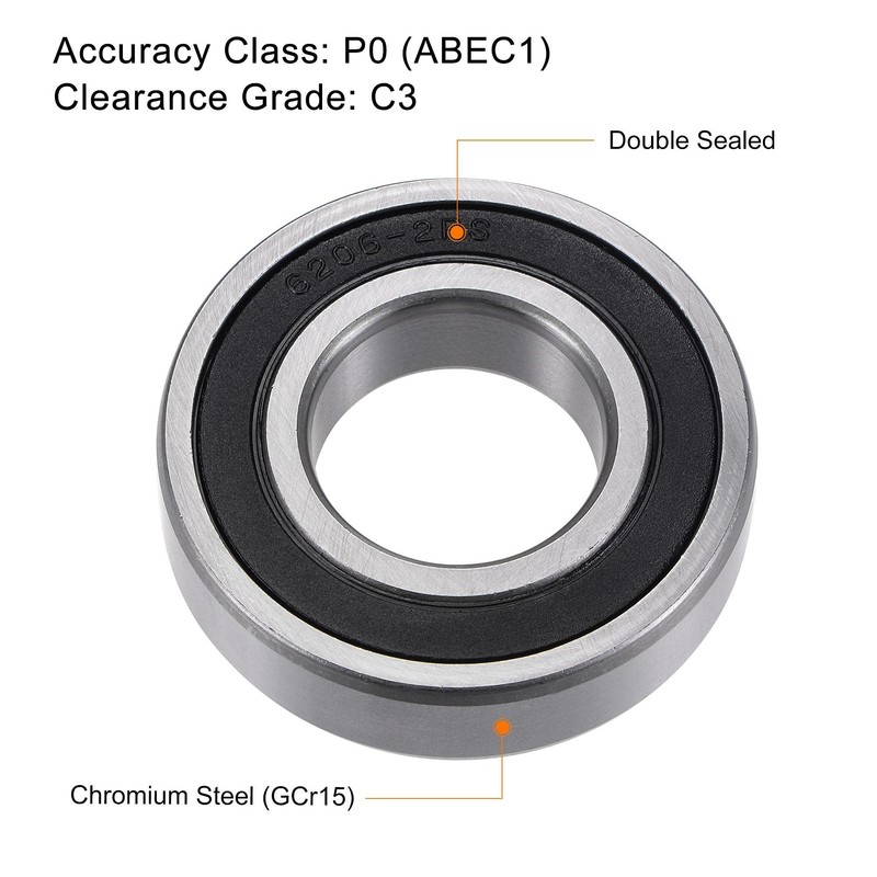 sourcing map 6206-2RS Deep Groove Ball Bearings 30mm Bore 62mm