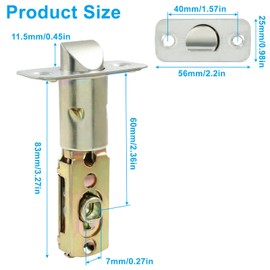 Cionyce Tubular Mortice Latch, Passage Door Latch, Adjustable Square Latch Size 60/70mm, Replacement Entry Latch for Lever Door Handles, Internal Door Handles