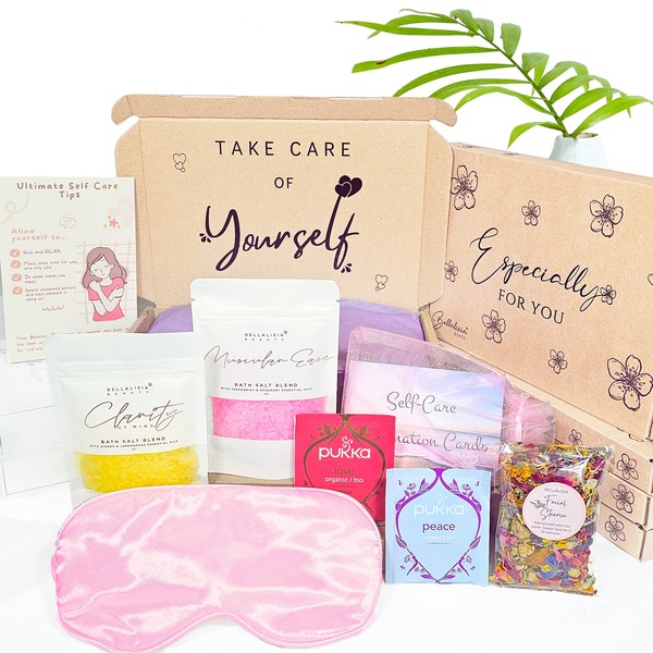 Bellalisia Self Care Gifts for Women. Mindfulness and Wellbeing Gift, A Natural Bath Salts Set for New Mum to Be, Baby Shower Presents, Thinking of You Or Relaxing Get Well Soon Hug in A Box Kit