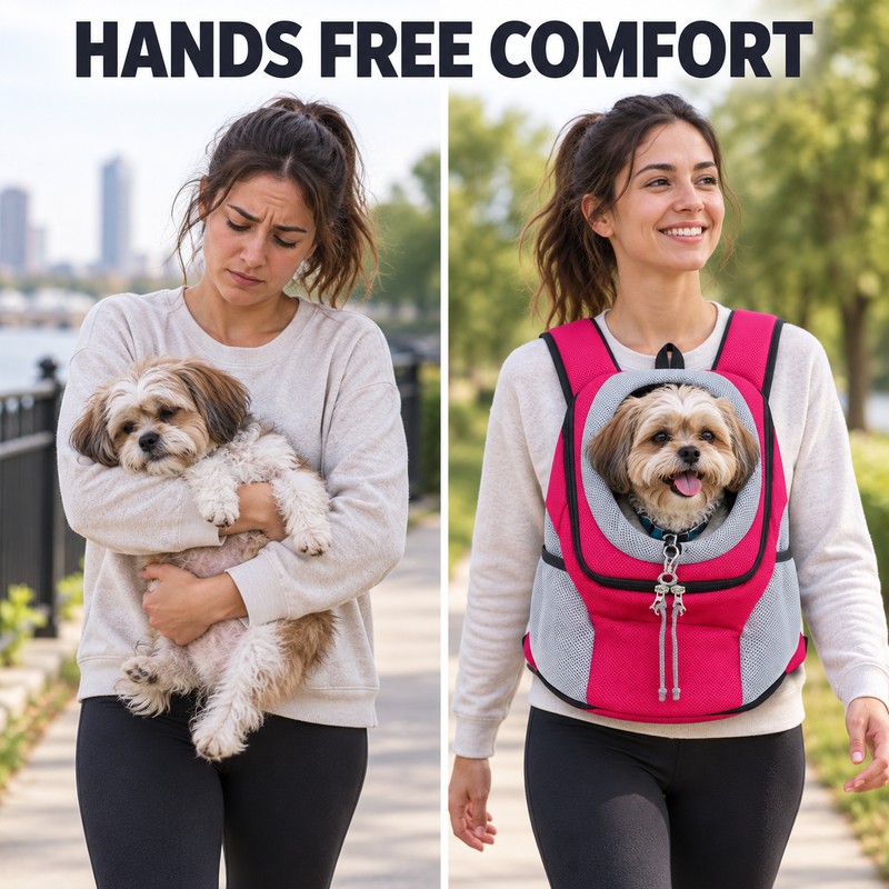 Breathable Dog Carrier Backpack for Travel – Adjustable Double-Shoulder Pet