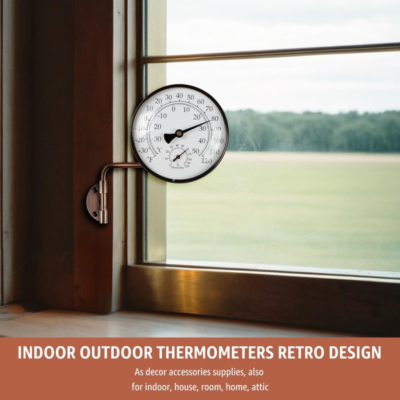 Foxyoo 4-Inch Outdoor Thermometer and Humidity Gauge, Window Thermometer for