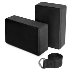 Lixada Set of 2 Yoga Blocks with 1 Cotton Yoga Strap - Yoga Block Set for Yoga/Pilates/Meditation - For Beginners and Advanced Users, black