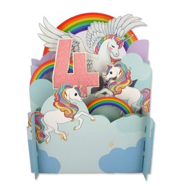 Alljoy Design Girls 4th Birthday Flying Unicorn 3D Pop Up Birthday Greeting Card by Alljoy Cards APOP007