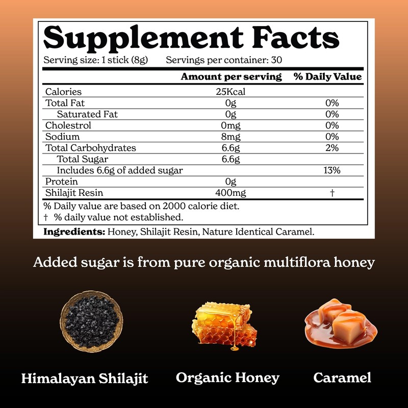 Better Alt Pure Himalayan Shilajit Caramel Honey Sticks with Organic