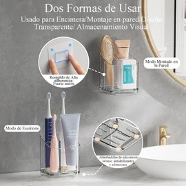 GeorgeX Organizador para Cepillos de Dientes, 3 Ranuras Porta Pasta de Dientes Desmontable, Soporte para Cepillos Dientes con Divisores Ajustables y Base Antideslizante