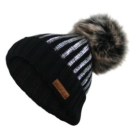 m.i.r.o.s Odette Women's Winter Hat Black with Silver Sequin Print Handmade, black