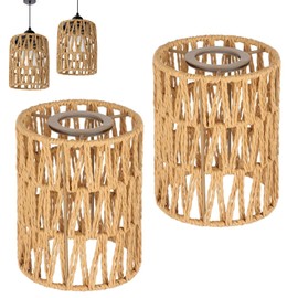 2 Stück Lampenschirm Boho, Zylinder Rattan Lampenschirm Outdoor Papierlampenschirm Lampenschirme für Hängelampen Deckenleuchten Pendelleuchten Stehlampe