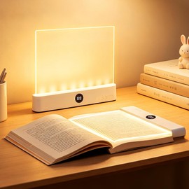 Book Light, Led Reading Book Light Page Rechargeable, Lumalit Flat Book Light with 3 Colors & Timer Lamp, Stepless Dimming Anti-Glare Intelligent Design, Reading in Bed at Night (White)