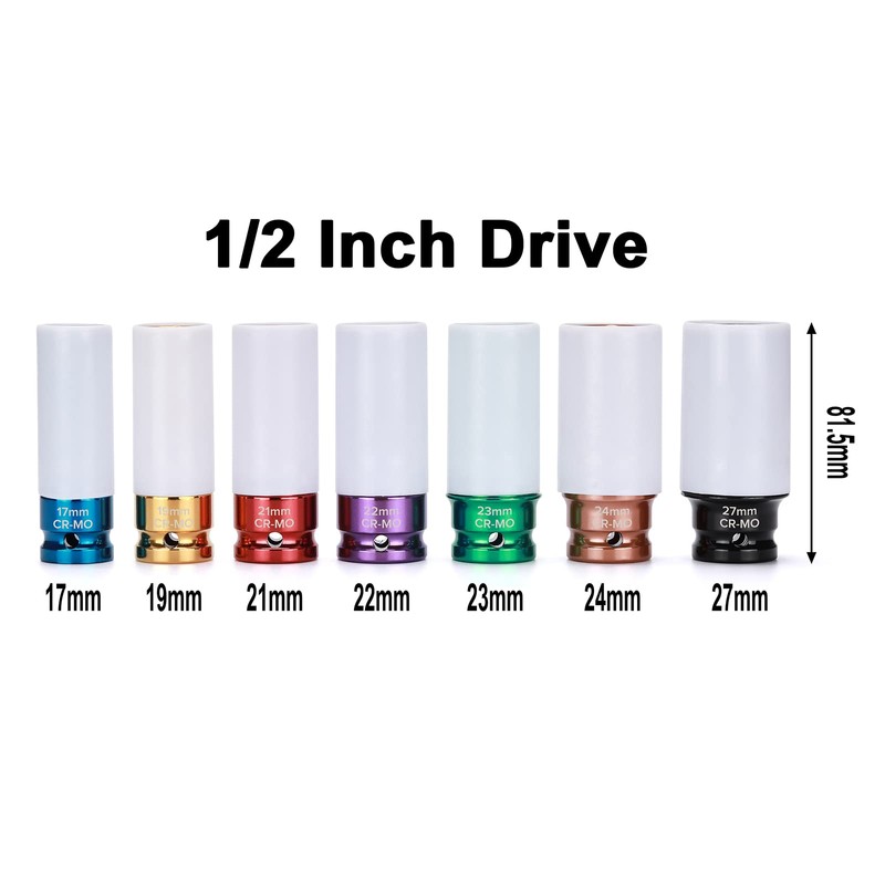 Mayouko 7PCS 1/2 Inch Drive Lug Nut Deep Impact Socket