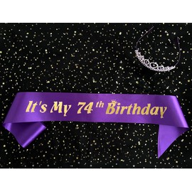 Dgasin 74th Birthday Party Supplies Women Happy 74th Birthday Sash and Birthday Tiara Cystal Princess Crowns Birthday Decorations Favors Gift, Purple