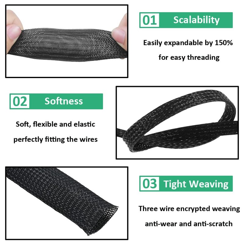 MOCNT 3 mm PET Expandable Braided Cable Tube Flexible Self-Closing