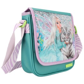 Depesche 12496 TOPModel Fantasy Tiger - Umhängetasche in Lavendel und Petrol, kleine Tasche mit Reißverschluss und längenverstellbarem Tragegurt