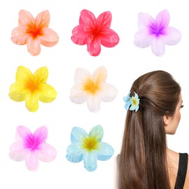 Plumeria Hair Clips Large Claw Clips, Set of 7, Hawaiian Hair Accessories, Stylish for Thick and Thin Hair Acrylic Beach Accessories for Women Girls Plumeria Hair Ornaments Hair Accessories Tropical