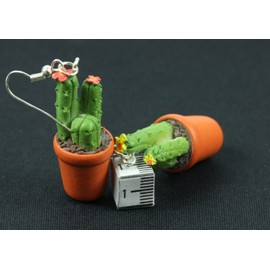 Miniblings Earrings dreistämmig Cactus Cacti Potted Plant Hanger Flowers 3D