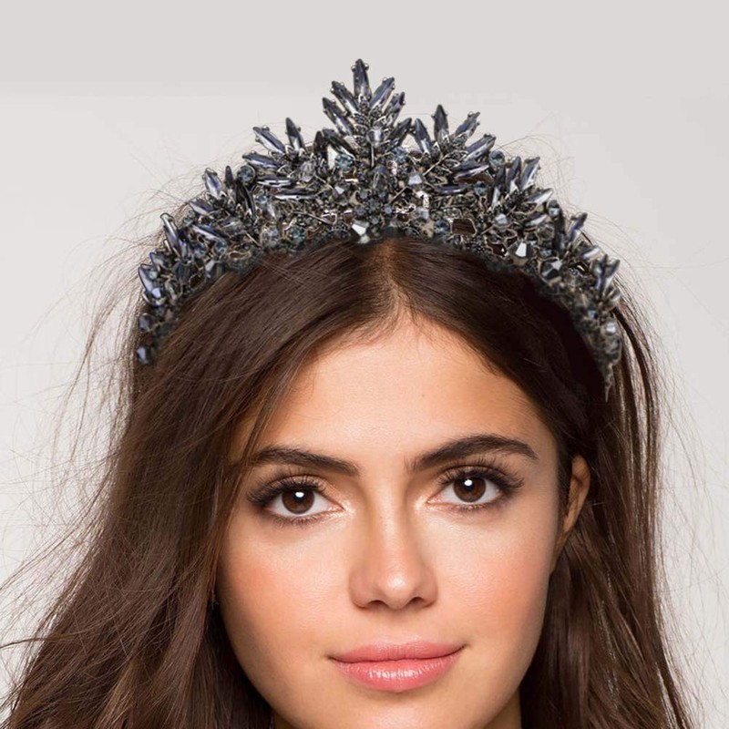 1PC Vintage Baroque Crown Alloy Bridal Hair Tiara Headpiece (Black)