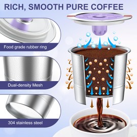 NUKALO Reusable K Cups Refillable for Keurig: K Cup Reusable Coffee Pods for Keurig 1.0 & 2.0 Coffee Machine, Stainless Steel Coffee Filters - Easy to Clean,Lid-Body Tight Seals,Stratum Flow Tech