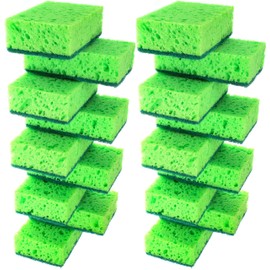 Okleen Green Multi Use Scrub Sponge. Made in Europe. 18 Pk, 4.3x2.8x1.4 inches. Odorless Heavy Duty and Non Scratch Fiber. Thick, Durable and Delicate Scrubber for Pans, Bowls, Jars, Sink, Floor