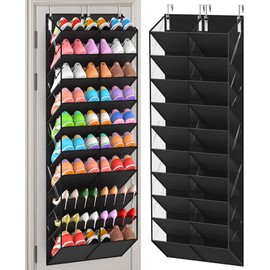 UVIAHOMI 20-30 Pairs Over the Door Shoe Organizer, Clear Pockets Hanging Shoe Storage for Closet, 10-Tier Door Shoes Rack, Handing Shoes Holder Fit All the Family's Sneakers, Boots, Heels, Black