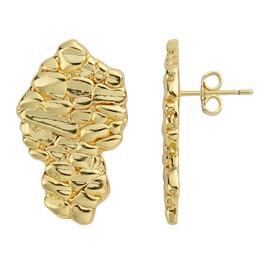 14k Gold Rough Textured Cookie Nugget Stud Earrings For Men/Women Unisex (S(10mm）)