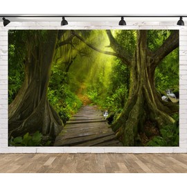 Loccor 6x4ft Fabric Jungle Forest Backdrop Rainforest Landscape Mysterious Rainforest Trail Forest Natural Scenery Background Forest Theme Party Decorations Forest Scene Green Photography