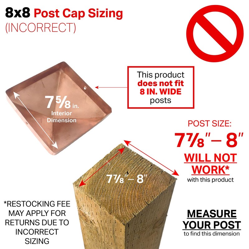 8x8 Hammered Copper Pyramid Post Caps (2-Pack) - Extended Lip