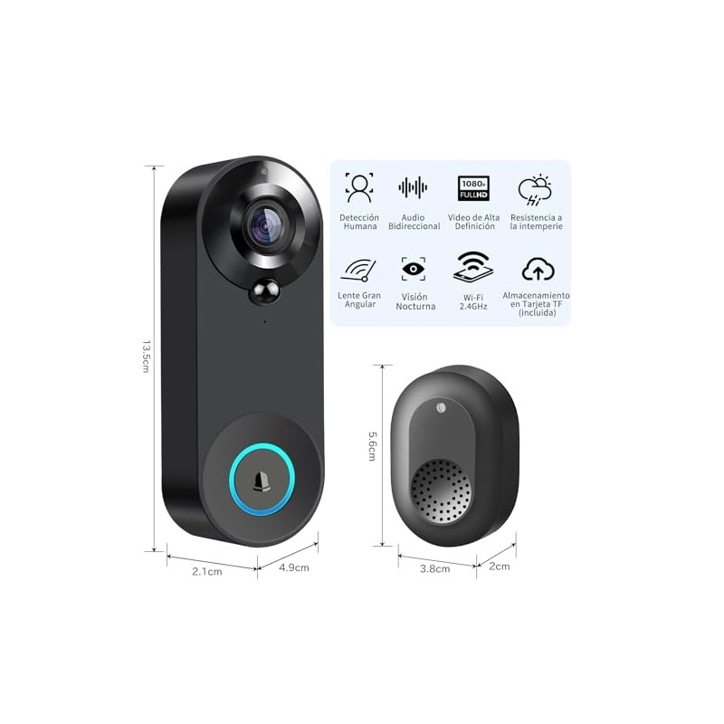 BUXFMHT Timbre con Video Inalambrico, Video Timbre Inteligente con Audio