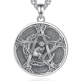 AEONSLOVE Pentagram Necklace Women's 925 Silver Witches Cats Necklace Pentagram Pendant Silver 925 Wicca Jewellery The Witcher Chain, Sterling Silver