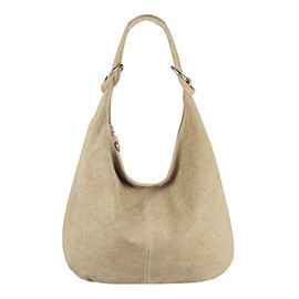 OBC Made in Italy Women's XXL Leather Suede Shopper Bag Shoulder Bag Hobo Bag, mud, shoulder bag