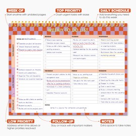 Weekly To Do List Notepad–Weekly Desk Planner with 52 Undated Sheets (8.5"×11") for Work and Home Use, Perfect for Women & Man - Sunset Checkered