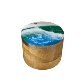 Resin Wooden Salt Box with Magnetic Swivel Lid - Handcrafted Namakdani - Rosewood Container for Celtic Salt, Spice, Pepper, Salt Herbs- Elegant Kitchen Accessory for Decorative Countertop(Ocean)