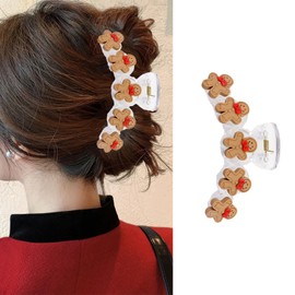 Christmas Gingerbread Man Hair Claw Clips Cute Gingerbread Man Hair Clips for Thick or Thins Hair Xmas Gingerbread Man Hair Jaw Clips Strong Hold Claw Clips Acrylic Design Non Slips Hair Accessories