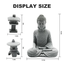 Hoypeyfiy Meditation Buddha Set, Zen Garden Accessories, Sitting Buddha Statue and Round Stone Lantern Arc-Shaped Lantern for Home Decor,Micro Landscape Decoration,Patio Yard Garden Decoration