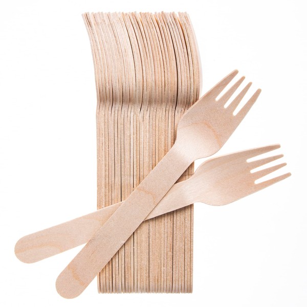 Weemium Wooden Forks Disposable - 100 Splinter-free 6.5" Compostable Forks – Biodegradable and Eco friendly Disposable Forks Utensils for Outdoors and Parties