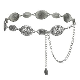 SEDEX Western Metal Concho Belt, Cowgirl Silver Belt Fashion Waist Chain Y2K for Jeans Dresses Pants Adjustable Vintage Chunky Accessories
