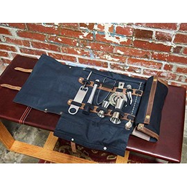Black Bartender Kit Leather and Canvas Bartender Bag with Bar Tools Bartender Set Cocktail Equipment