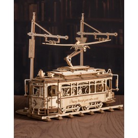 RoWood 3D Wooden Puzzles for Adults DIY Mechanical Tram Model Kit 3D Puzzles for Adults Wood Model Building Kit Model Kits Assembly Wooden Puzzles Unique Gifts for Teens&Adults