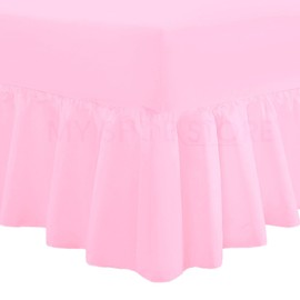 Valance Fitted Sheets Luxury Combed Poly-Cotton Plain Dyed Non Iron Percale Frilled Pleated Box Bed Sheet Bedding(Pink, Single)