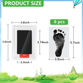 WHEELIO Baby Handprint and Footprint Kit, 6 Baby Handprint Ink Pads with Clean-Touch, 12 Imprint Cards (Black)