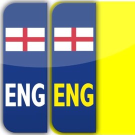 2 x England ENG Aufkleber für Nummernschild, selbstklebendes Vinyl, UK legal, St. George's Flagge
