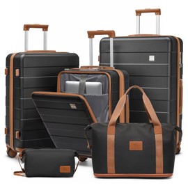 imiomo Luggage Sets 5 Piece with TSA Locks, Hardside Carry On Suitcase Set with Spinner Wheel, Lightweight Travel Luggage with USB Port and Laptop Compartment, Black