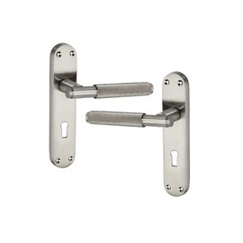 Infinity Decor Satin Nickel Knurled Lever Lock Door Handle on Keyhole Backplate Pair – Suitable for Internal & External Doors 