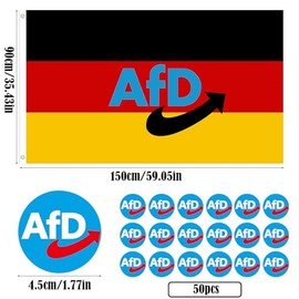 AFD Logo Stickers + AFD Flag 150 x 90 cm, 4.5 cm Round AFD Logo Pack of 50 | AFD politics sticker, new election AFD sticker, , good viscosity