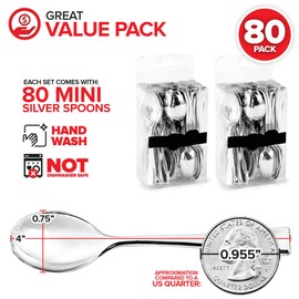 Silver Mini Spoons 4 Inch (80 Count) Disposable Appetizer Spoons for Cocktail Hour, Dessert Spoons for Wedding Reception, Small Silver Spoons for Food Samples, Plastic Spoons for Holiday Parties