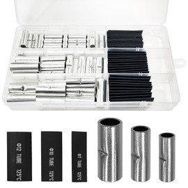 Socpuro 80Pcs Non Insulated Butt Connectors Kit with Heat Shrinkable Tube, 4/6/8AWG Stranded Copper Butt Splice Connectors Kit for Automotive Boat Truck Wire Joint