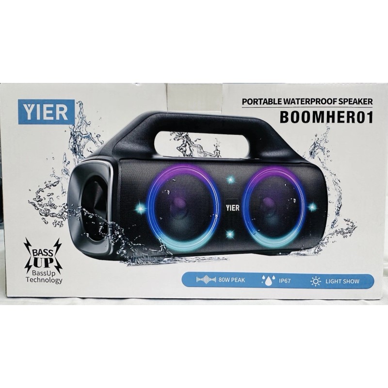 YIER Portable Waterproof Bluetooth Speakers, 80W Peak Wireless Light Show