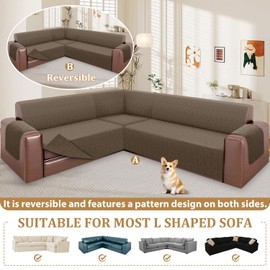 ALIECOM Corner Sectional Couch Covers L Shape Sofa Covers Washable Reversible Couch Cover for Sectional Slipcover U Shape Pet Dogs Furniture Protector with Elastic Straps (Light Brown, X-Large)
