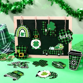 24 Pieces St Patricks Day Ornaments Wood Gnome St. Patricks Day Decorations Hanging Irish Ornaments Wooden Tree Decor Mini St Patricks Day Hanging Sign for Tree Door Fireplace Party Supplies